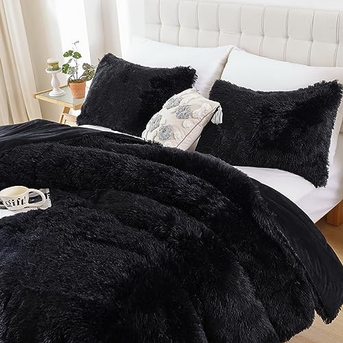 Smoofy Faux Fur Plush Queen Comforter Set, Fluffy Fuzzy Plush Comforter Queen Size, Cute Soft Shaggy Velvet Double-Sided Bedding Set, 3Pcs - 1 Comforter(90"x90") & 2 Pillowcases(20"x26")
