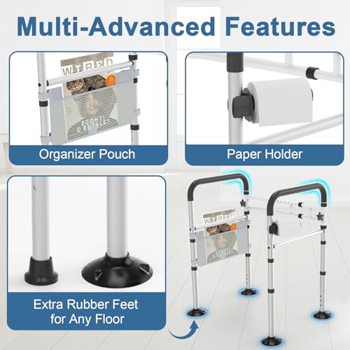 HOMLAND Toilet Safety Rails for Seniors, FSA/HSA Eligible Adjustable Detachable Toilet Safety Frame with Handles for Elderly and Disabled, 350LBS Handicap Toilet Rail Fits Most Toilets