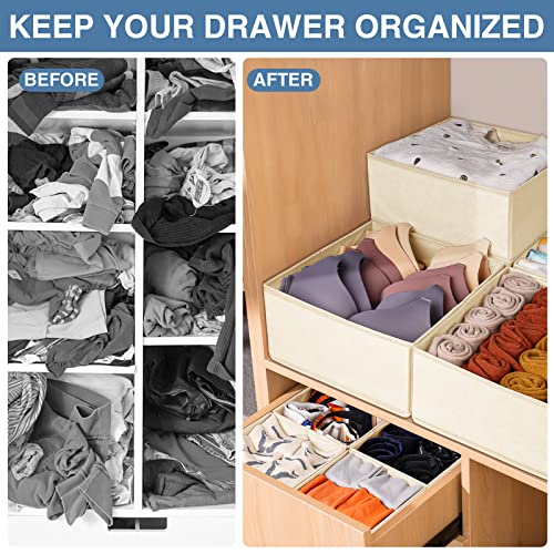 Criusia Drawer Organizer Clothes 12 Pack, Dresser Organizer for Nursery Bedroom Closet Organization and Storage - Baby Clothes Organizer Bins - Drawer Divider for Sock Underwear Bra Ties (Beige)