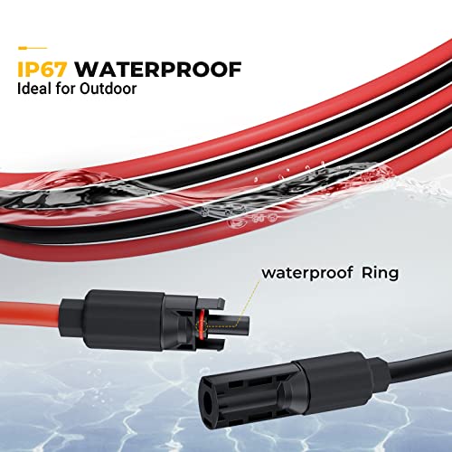 BougeRV 20 Feet 10AWG Solar Extension Cable with Solar Connector on Both End with Extra Pair of Connectors Solar Panel Adaptor Kit Tool (20FT Red + 20FT Black)