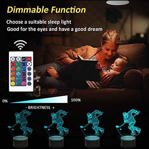 Hockey Stuff Gifts for Kids Boys, Ice Hockey Player 3D Lamp LED Night Light for Boys Men Bedroom Decor, Hockey Accessories Gifts for Sports Fan