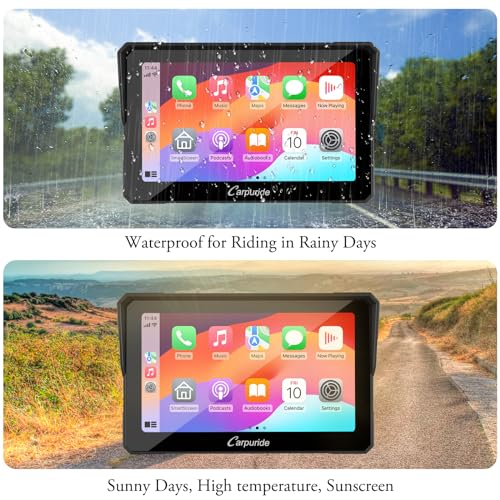 Carpuride W502 Motorcycle GPS Wireless Portable Carplay/Android Auto Waterproof Car Stereo, 5" IPS Touch Screen with Dual Bluetooth, Navigation/Siri/G00gle Assistant for Motorbike