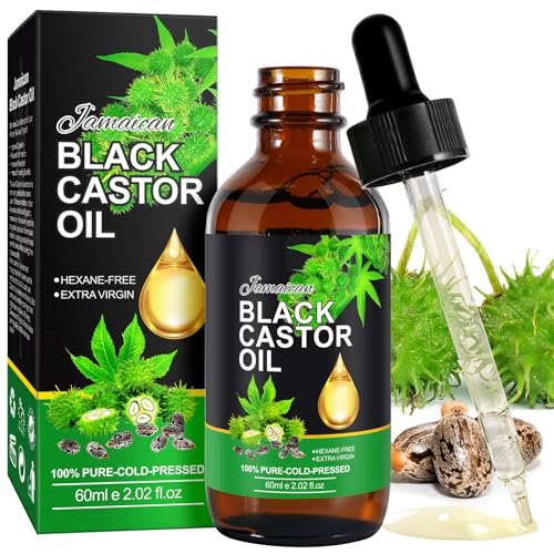 NIFEISHI 100% Pure Natural Cold Pressed Jamaican Black Castor Oil (2.02 Fl Oz, Glass Bottle) for Hair Growth, Body Care, Moisturizing Oil