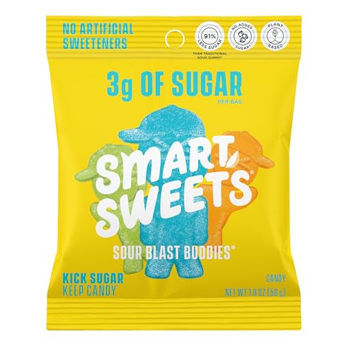 SmartSweets Sour Blast Buddies, Low Sugar Gummy Candy (3g), Low Calorie (130), Gluten-Free -1.8oz (Pack of 12) Packaging may vary