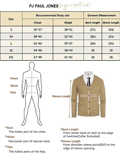 PJ PAUL JONES Casual Cardigan Sweaters for Men V-Neck Button-up Cardigan Long Sleeve Textured Knitted Sweaters Black