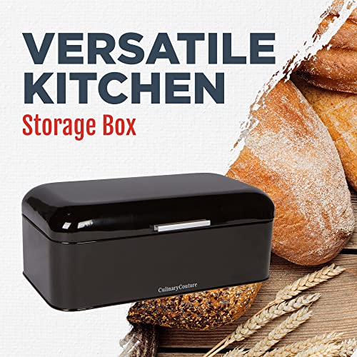 Culinary Couture Extra Large Black Bread Box for Kitchen Countertop - Holds 2 Bread Loaves! - 16.5" x 9" x 6.5" - Stainless Steel Vintage Bread Boxes for Kitchen Counters