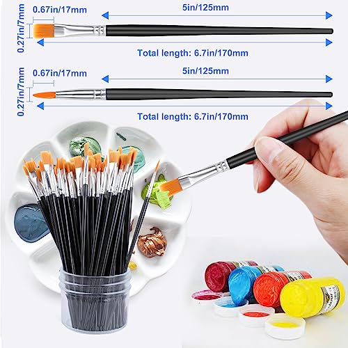 AROIC Small Paint Brushes Bulk,110 Pcs Nylon Hair Paint Brushes with Flat and Round Pointed Acrylic Paint Brushes Set,Craft Paint Brushes for Oil Watercolor Face Artist and Kids Painting Kits,Black