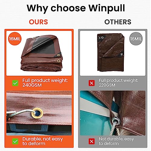 Winpull Tarp 6x8FT, 16 Mil Heavy Duty Large Tarps, Waterproof Tarp with Brass Grommets and Reinforced Edges, UV Resistant, Tear&Fade Resistant Poly Tarp for Outdoor Camping Pool Car Tent