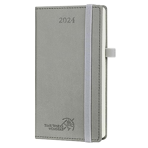 POPRUN Planner 2024-2025 Pocket Size (4'' x 6.25'') Academic Year Calendar (July 2024 - June 2025) 2024 Weekly Planner with Hourly Time Slots, Leather Soft Cover - Black