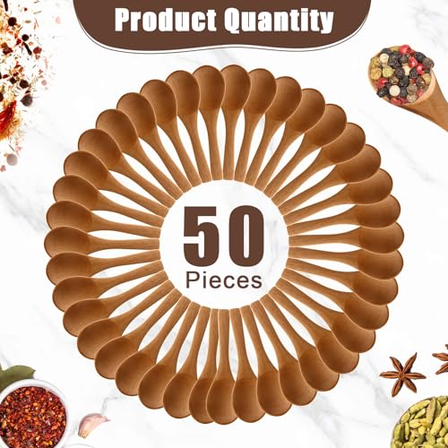 Boao 50 Pcs Small Wooden Spoons, 3.5'' L, Mini Wood Spoons Bulk Nature Tiny Spoons Little Wooden Teaspoons for Jars Sugar Creamer Honey Spices Salt Kitchen Supplies