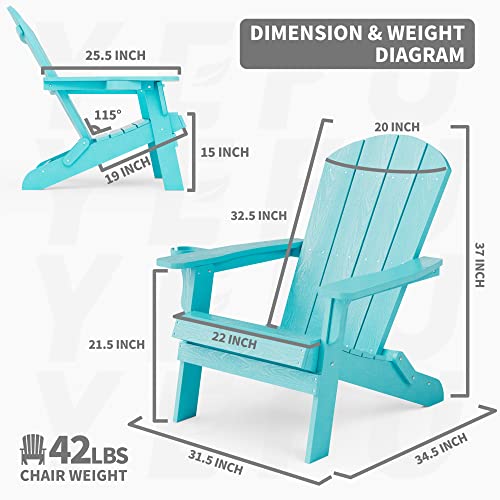 YEFU Adirondack Chair, Oversized Plastic Adirondack Chair Folding Outdoor Chairs with Cup Holder, Lawn Chair with Weather Resistant for Outside Deck Lawn Garden, Weight Capacity Up to 400 Lbs –Aruba