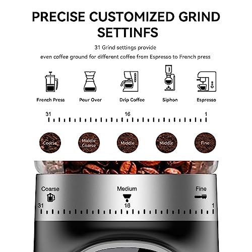 BEEONE Burr Coffee Grinder with Digital Control, Espresso Grinder with 31 Precise Settings for 1-10 Cups, Coffee Been Grinder with Time Display for Home use, Black