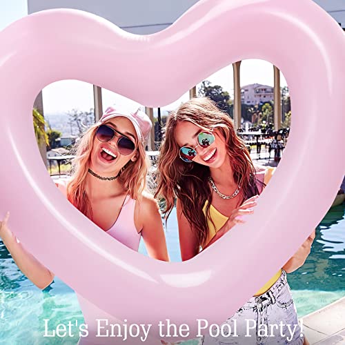 HeySplash Pool Floats, Adult Size Heart Inflatable Pool Floatie for Bachelorette Party, Swim Tube Rings, River Lake Beach Floaty, Wedding Bride Decoration, Fun Toy Raft Lounge for Kids, Pink