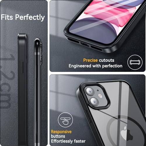 Fin2feel Magnetic Case for iPhone 11 Phone Case, with Tempered Glass Screen Protector, [Compatible with MagSafe], Military Drop Protection Shockproof Matte Back Cover for iPhone 11 6.1 inch,White