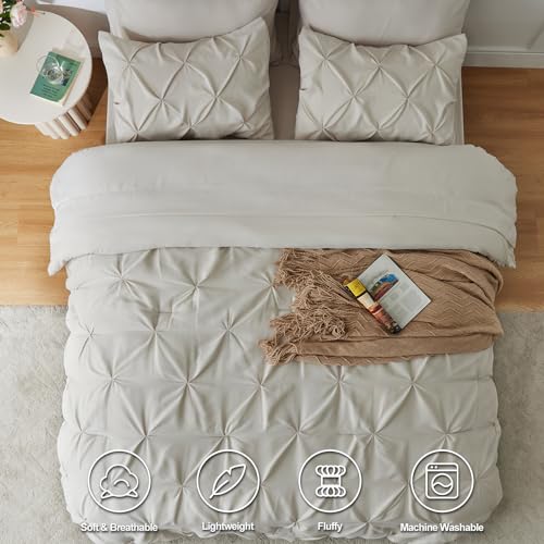 CozyLux King Size Comforter Set - 7 Pieces Comforters King Size White, Pintuck Bed in A Bag Pinch Pleat Bedding Sets with All Season Comforter, Flat Sheet, Fitted Sheet and Pillowcases & Shams