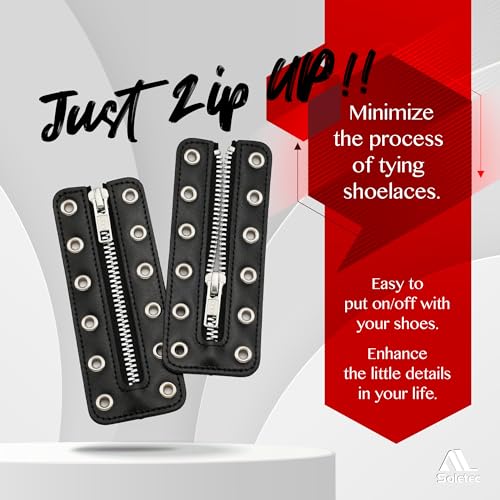 Soletec Leather Lace-in Boot Zipper Inserts for All Brands, Tieless Shoe Laces, 7 Glod Eyelets, 1 Pair, Suede Black