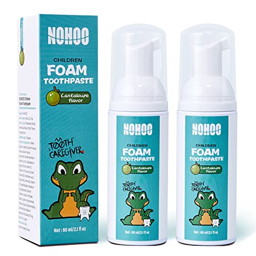 NOHOO Kids Foam Toothpaste with Fruit Flavor,Fluoride Free Natural Formul, Foam Toothpaste for Electric Toothbrush,Suitable for Toddler's Oral Cleaning and Cavity Prevention (2PCS Cantaloupe)