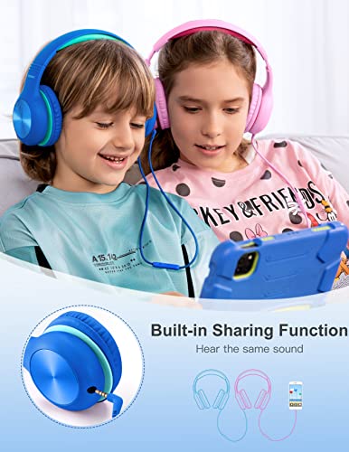 Nabevi Headphones for Kids for School, Kids Headphones with Microphone, Sharing Function, 85dB/94dB Safe Volume Limit, HD Sound, Over Ear Kids Headphones for School, On-line Study, Travel [Violet]