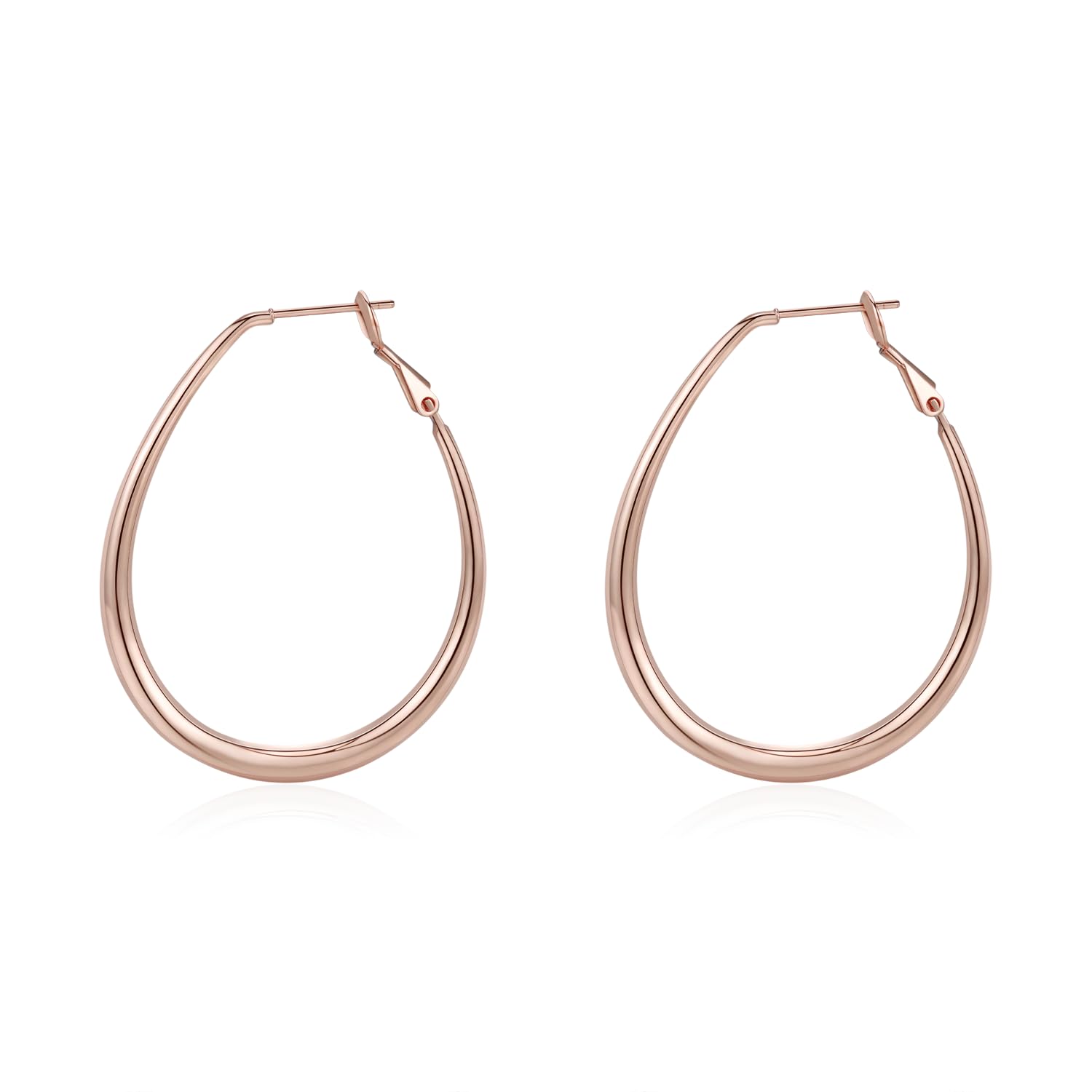 Lightweight Oval Hoop Earrings for Women - 14K Gold Plated, Rose Gold Plated and Sterling Silver Plated Large Oblong Hoop Earrings for Women Girls Statement Jewelry Gift