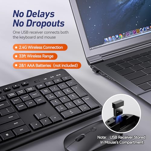 Wireless Keyboard and Mouse Combo, Acebaff 2.4G Quiet Wireless Keyboard Mouse with Phone Tablet Holder,11 Shortcut Keys,Cordless USB Mouse and Keyboard for Computer,PC,Mac,Windows