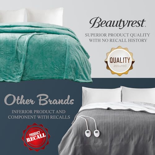 Beautyrest Heated Electric Blanket for Cold Weather, Fast Heating Heated Blanket, Auto Shut Off, Virtually Zero EMF, Multi Heat Setting, UL Certified, Teal Queen (90 inx84 in)