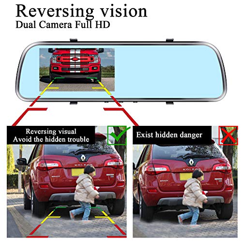 Backup Camera Mirror HD 1080P - Plug and Play Easy Set up Color Night Vision Rear View Mirror with License Plate Camera for Car Truck SUV Waterproof DIY Guide Lines AMTIFO A1