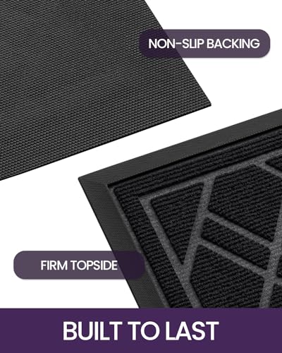 DEXI Front Door Mat Outside Entrance, All-Season Heavy Duty Rubber Indoor Outdoor Doormat, Fade Resistant, Low-Profile, Easy Clean Patio Entryway Rug, 17"x29", Weave Grey
