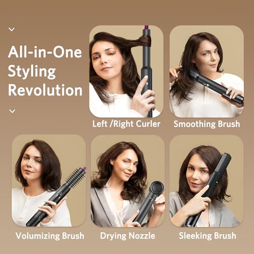 Jolitoi 6 in 1 Hair Dryer Brush, 110,000 RPM High-Speed Negative Ionic Blow Dryer Brush with Automatic Curling Iron for Drying Volumizing Straightening, Detachable Multi-Styler for All Hair Types