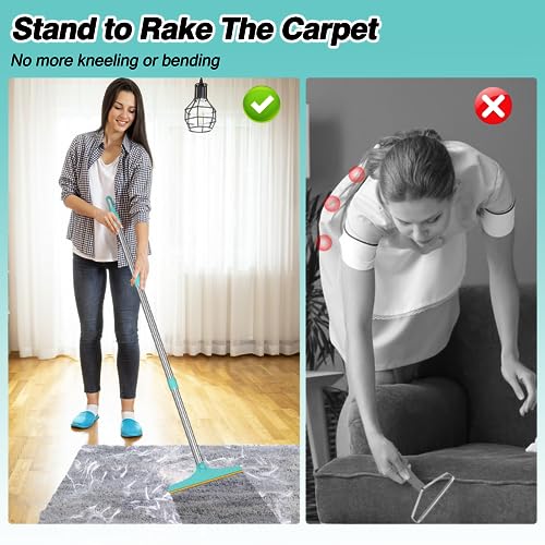 Carpet Rake for Pet Hair Removal, Reusable Cat Dog Hair Remover with 45’’ Long Handle Advanced Lint Remover Scraper for Carpets, Rugs, Mats, Couch