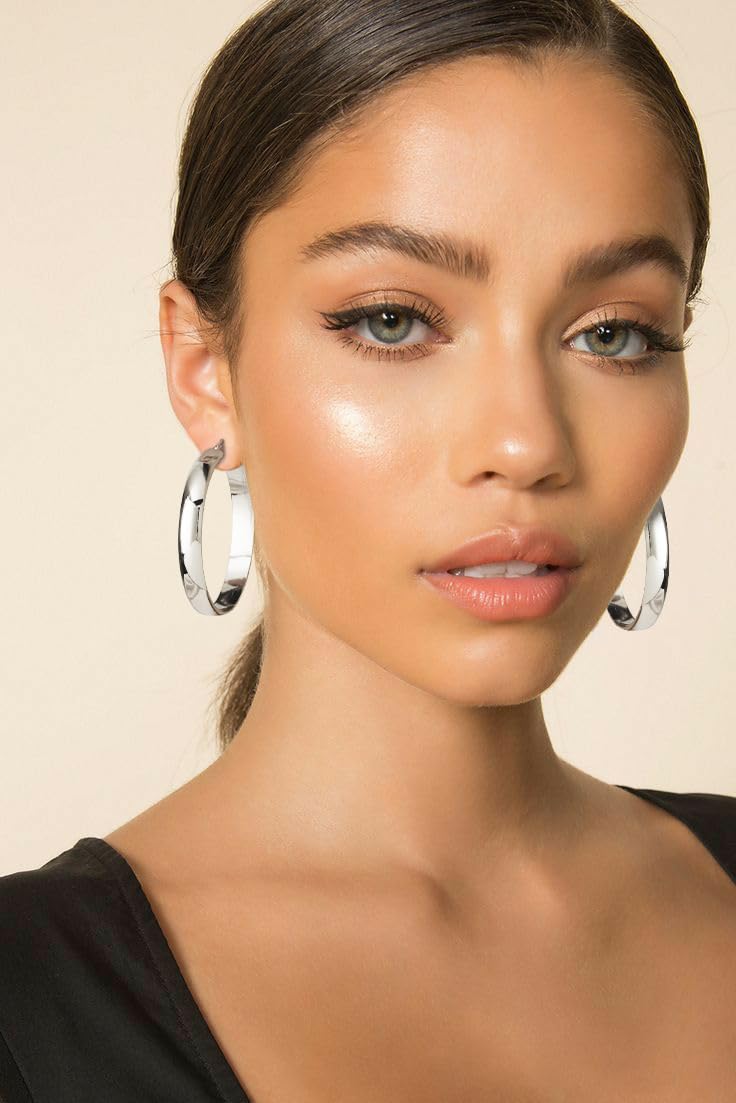 DORANA Big Silver Hoop Earrings for Women Sterling Silver Hoop Earrings Large Silver Hoops Hypoallergenic Thick Silver Chunky Hoops Earrings 925 Sterling Silver Hoop Earrings