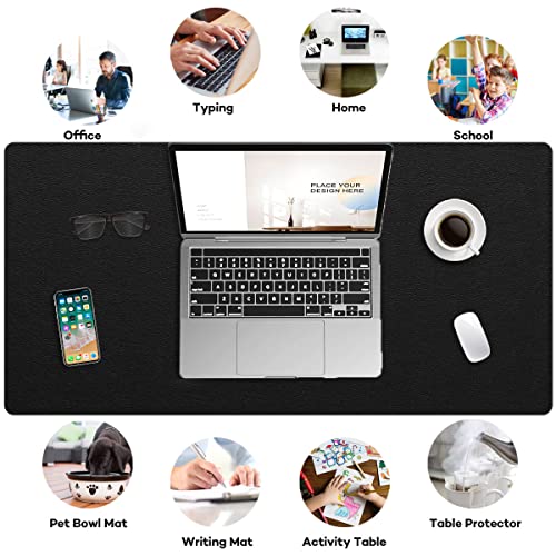 ProValley Multifunctional Office Desk Pad Mat Blotter on Top of Desks Non-slip Desk Writing Mat Waterproof Desk Mat Protector for Desktop PVC Leather Desk Mouse Pad for Office Home (Black, 14" x 24")