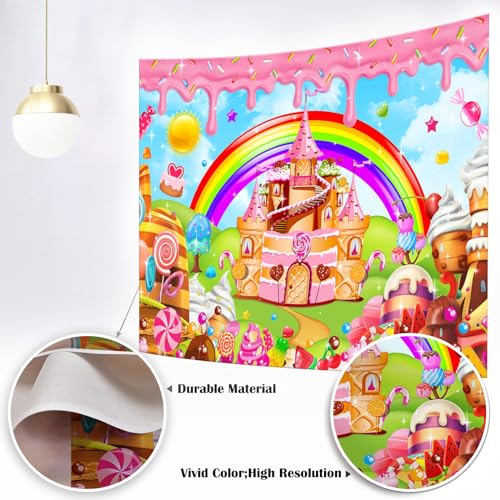 Mocsicka Candyland Backdrop Sweet Cartoon Rainbow for Kids Baby Shower Birthday Candyland Party Decorations Donut Candy Castle Ice Cream 1st Birthday Photography Background (Rainbow, 6x4ft(72"x48"))