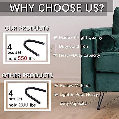 Thanaddo 6" Hairpin Furniture Legs 4PCS, Heavy Duty Solid Steel 2 Rod Furniture Legs with 2 Sizes Screws and 4pcs Floor Protectors for Nightstand, Cabinet, Bench Chair, Coffee Table, Desk, etc, Black