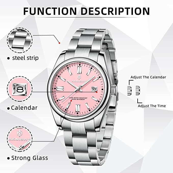 BENYAR AKNIGHT Pink Mens Watch Stylish Wrist Watches for Men, 50M Waterproof Stainless Steel Quartz Movement, Analog Chronograph Business Date Luminous Watch