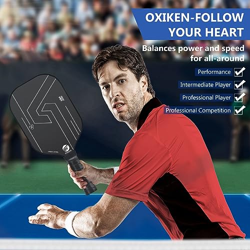 OXIKEN 16mm Pickleball Paddles, 2023 USAPA Approved, Frosted Carbon Fiber Surface (CFS), Polypropylene Lightweight Honeycomb Core with Cover Case Black, Ideal for Intermediate and Professional Players