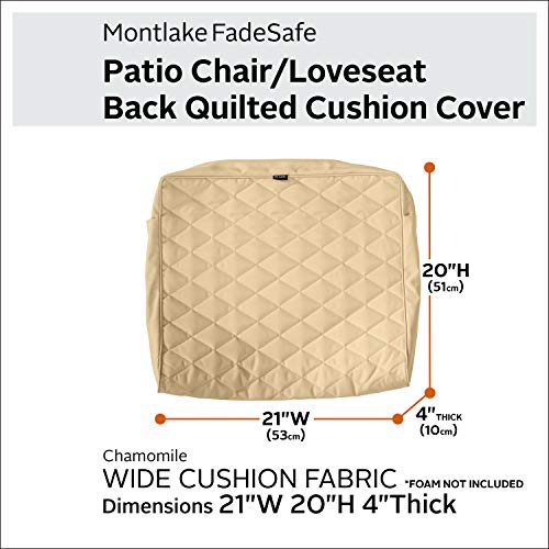 Classic Accessories Montlake FadeSafe FadeSafe Water-Resistant 21 x 20 x 4 Inch Wide Back Lounge Quilted Cushion Cover, Chamomile