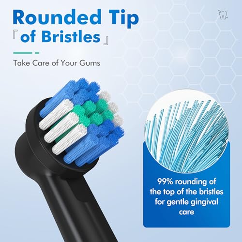 Keosaa Replacement Toothbrush Heads Compatible with Oral B, Pack of 8 Professional Electric Toothbrush Heads Oral-B 7000/Pro 1000/9600/ 500/3000/8000 (Black)
