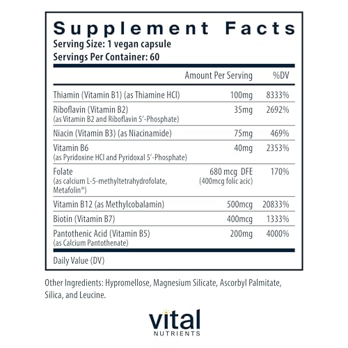 Vital Nutrients Vitamin B-Complex | Vegan High-Potency Methylated B Complex Vitamins | B Vitamins Support Energy Production, Metabolism, and Heart Health* | Gluten, Dairy, Soy Free | 60 Capsules