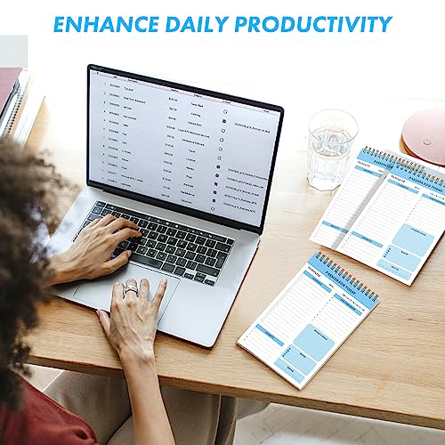 NPET Daily Planner Notepad, 52 Sheets Tear Off To Do List Notebook for Productivity, A5 Size of Spiral Undated Planner and Organizer for Work, Study (Set of 3 Blue)