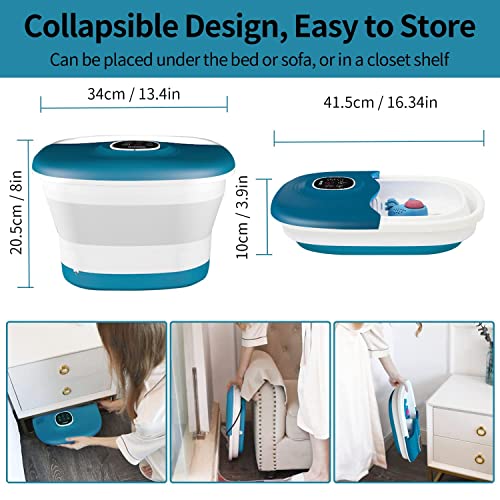 Collapsible Foot Spa Bath with Heat, Remote Control, Temperature Control, Bubbles, Red Light, Pumice Stone, 16 Massage Roller Pedicure Foot Spa Tub Foot Soaker for Soothe & Relax Tired Feet