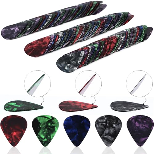 Augshy Guitar Picks, 150 Pack Premium Celluloid Guitar Pick Variety Pack Includes Thin, Medium & Heavy Gauges for Electric Guitar, Acoustic Guitar, Bass（0.46 0.71 0.96mm)