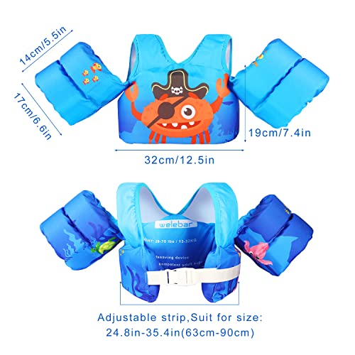 Welebar Swim Vest for Toddler, Suit for Kids 28-70 lbs, Floaties for Boys and Girls Swimming Aid, Training, Suit for Infant/Toddler/Children