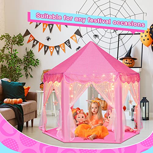 Monobeach Princess Castle Play Tent for Girls - Large 55'' x 53'' Playhouse with Star Lights for Indoor and Outdoor Play