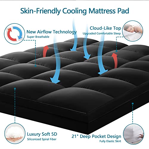 CHOKIT Premium 2100 Series Twin XL Mattress Topper College Dorm Extra Thick Mattress Pad Cover, 400TC Soft Plush Pillow Top for Back Pain, Cooling Breathable 5D Snow Down Alternative Fill
