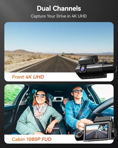 WOLFBOX i07 3 Channel Dash Cam Built-in WiFi GPS, 4K+1080P Dash Camera Front and Inside, 1440P+1080P+1080P Triple Car Camera with 3" LCD Screen, 32GB Card Included, IR Night Vision, 24H Parking Mode