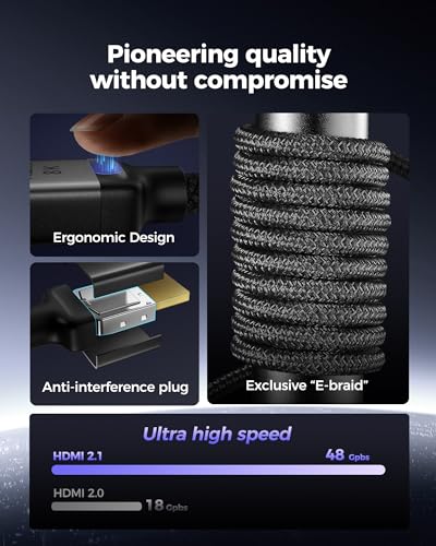 Silkland 1FT Short 10K 8K HDMI 2.1 Cable, (Nylon Soft Braid) Ultra High Speed HDMI Cable [8K@60Hz, 4K@120Hz 144HZ] 48Gbps, HDR 10+, eARC, ARC, HDCP 2.2&2.3, Compatible for PS5/Xbox/Roku TV