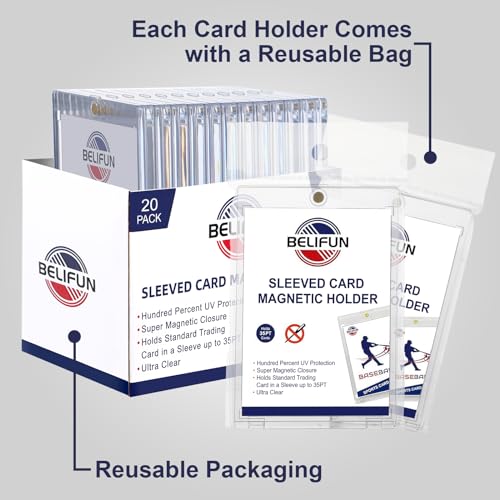 20-Pack One Touch Sleeved-Card Magnetic-Holders - 35PT Trading Card Holders, UV Protection Clear Acrylic Card Cases, Magnet Case Protectors for Game Cards, Baseball Cards, Sports Cards, Standard Cards