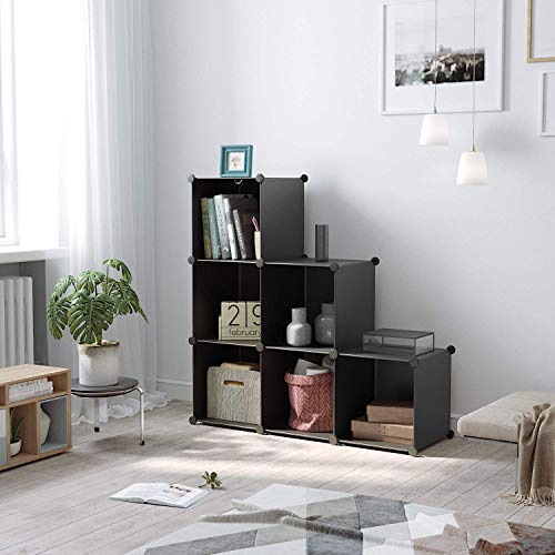 C&AHOME Cube Storage Organizer, 6-Cube Shelves Units, Closet Cabinet, DIY Plastic Modular Book Shelf, Ideal for Bedroom, Living Room, Office, 36.6" L x 12.4" W x 36.6" H Black SHS3506A