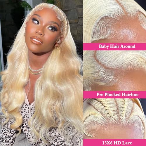 BZN 613 Lace Front Wig Human Hair 13x6 Body Wave Lace Front Blonde Wigs Human Hair for Women HD Lace Frontal Wigs Glueless 200% Density Pre Plucked With Baby Hair 24Inch