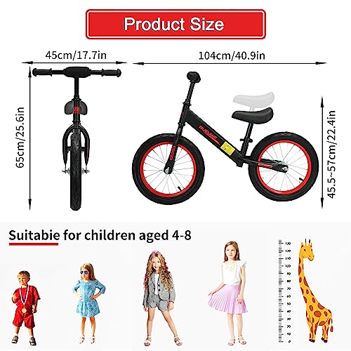Bueuwe 16 inch Balance Bike for 4 5 6 7 8 Year Old Boys Girls, No Pedal Kids Bikes, Toddler Training Bicycle with Adjustable Seat, Best Gift, Black